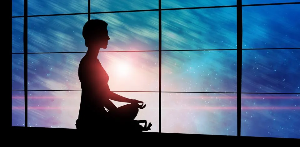 Composite image of side view of person practicing meditation Foto stock