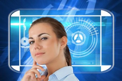 Composite image of side view of thinking young businesswoman Illustrazione stock