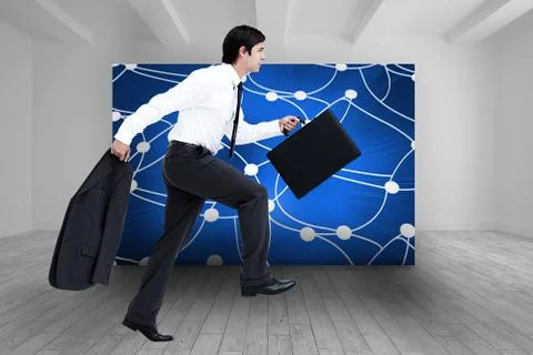 Composite image of side view of walking tradesman with jacket and suitcase Stock Illustration