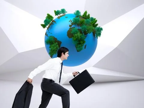 Composite image of side view of walking tradesman with jacket and suitcase Illustrazione stock