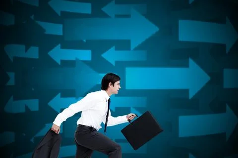 Composite image of side view of walking tradesman with jacket and suitcase Stockillustratie