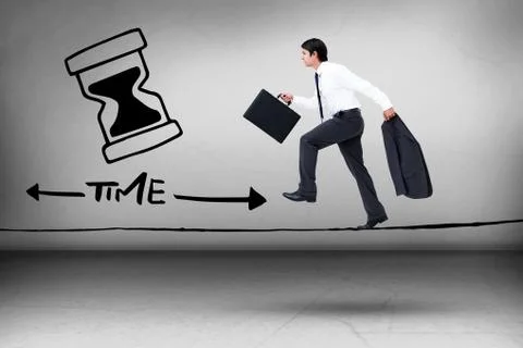Composite image of side view of walking tradesman with jacket and suitcase Stock Photos
