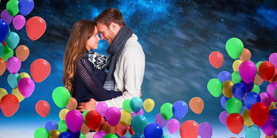 Composite image of side view of young couple embracing イラスト素材