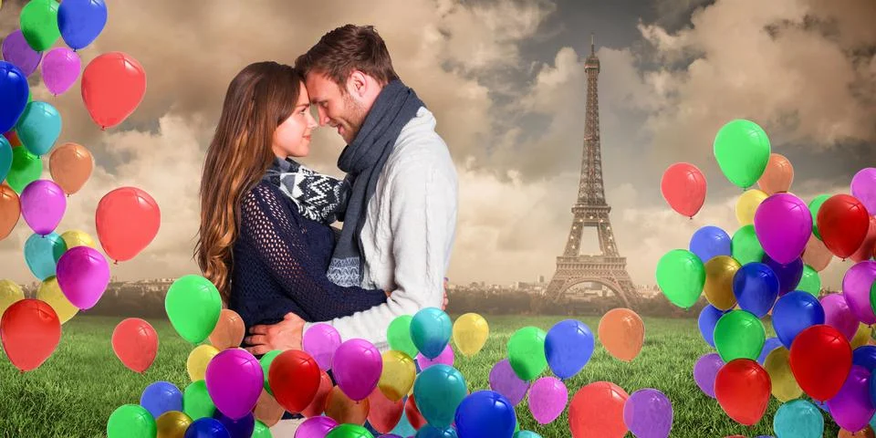 Composite image of side view of young couple embracing イラスト素材