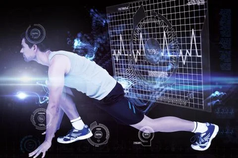 Composite image of side view of a young man in ready to run posture Stockillustratie