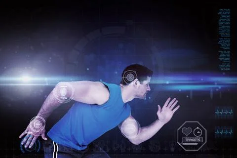 Composite image of side view of a young sporty man running Stockillustratie