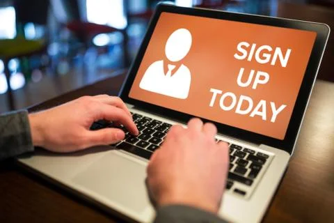 Composite image of sign up now text with human icon on brown screen Foto stock