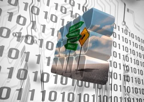 Composite image of signposts on abstract screen Illustrazione stock