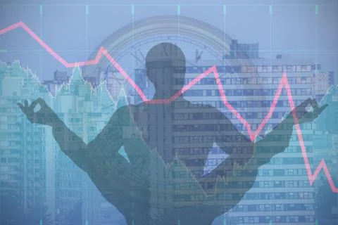 Composite image of silhouette businessman practising yoga Ilustración de archivo