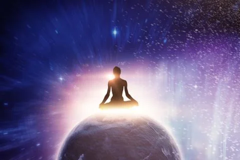 Composite image of silhouette image of female practicing meditation Stock Photos