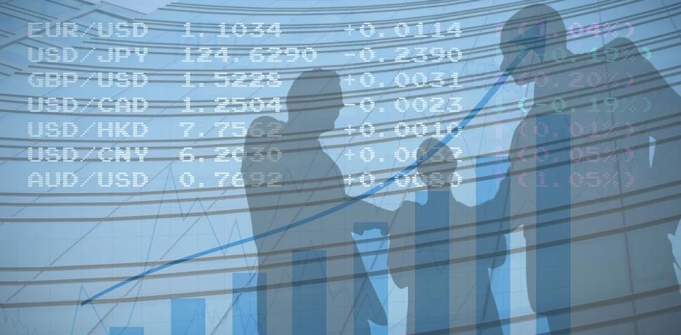 Composite image of silhouettes shaking hands Ilustración de archivo