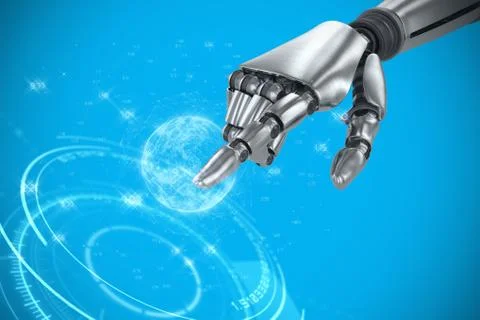 Composite image of silver robot arm pointing at something Stock-Illustration