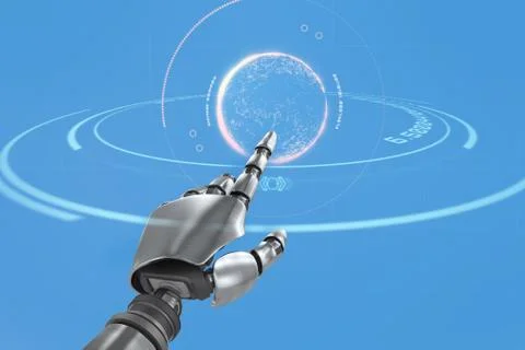 Composite image of silver robot arm pointing at something 스톡 일러스트