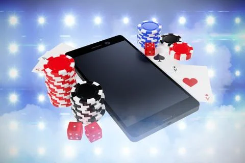 Composite image of smartphone with playing cards and casino tokens Stock Illustration