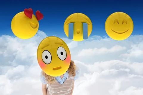 Composite image on smileys in 3d against a sky background Stock Photos
