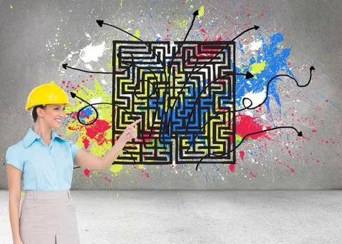 Composite image of smiling attractive architect pointing Illustrazione stock