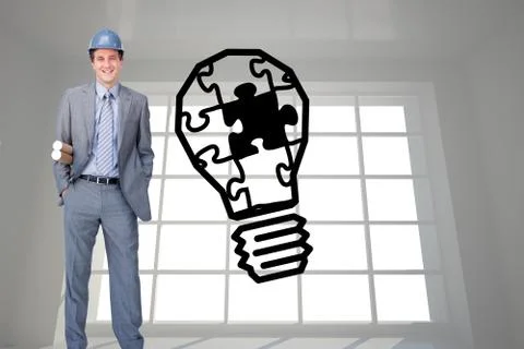 Composite image of smiling attractive architect on phone holding plans 스톡 일러스트