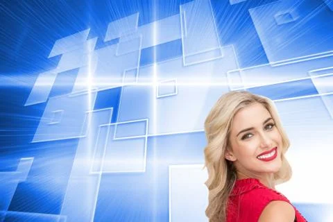 Composite image of smiling blonde standing hands on hips Illustrazione stock
