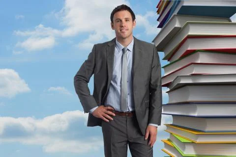 Composite image of smiling businessman with hand on hip Stock Illustration