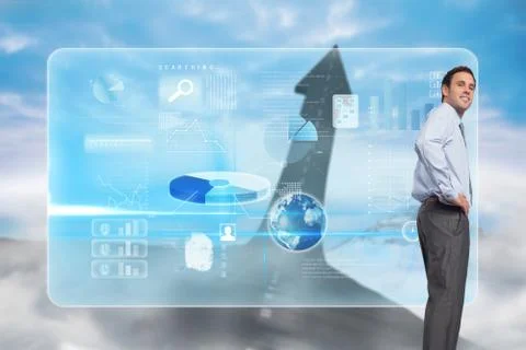 Composite image of smiling businessman with hand on hip Stock Illustration