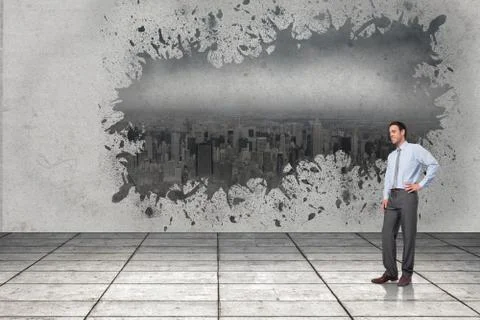 Composite image of smiling businessman with hand on hip Stock Illustration