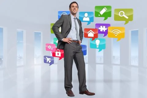 Composite image of smiling businessman with hands on hips Stock Illustration