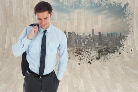 Composite image of smiling businessman holding his jacket Stock Illustration
