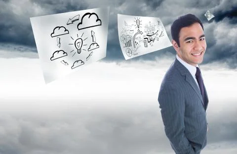 Composite image of smiling businessman standing 스톡 일러스트