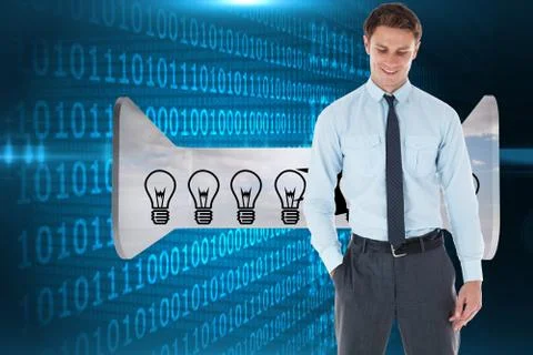 Composite image of smiling businessman standing with hand in pocket Stock Illustration