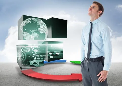Composite image of smiling businessman standing with hand in pocket Stock Illustration