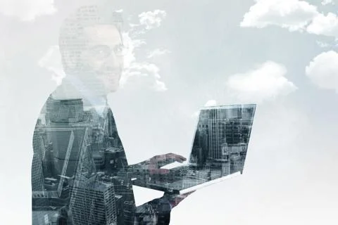 Composite image of smiling businessman using a laptop Stock Illustration