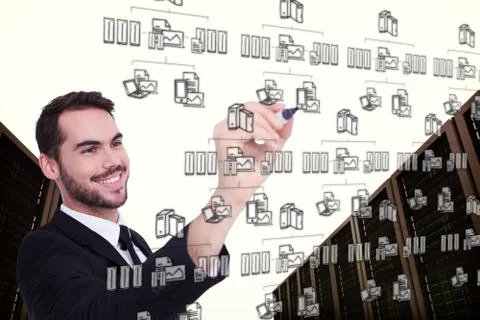 Composite image of smiling businessman writing with black marker Stock Illustration