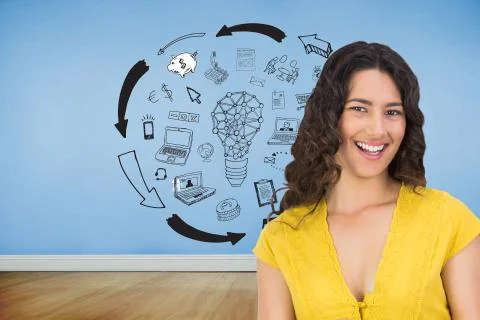 Composite image of smiling casual young woman scrolling on her tablet computer Stock Illustration