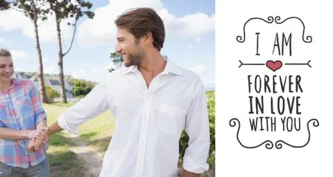 Composite image of smiling couple standing outside together in their garden Ilustração Stock
