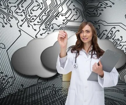 Composite image of smiling doctor pointing Stock Illustration