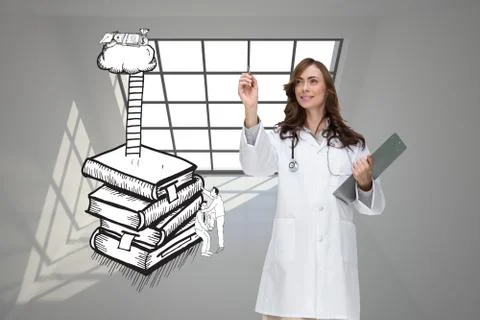 Composite image of smiling doctor pointing Stock Illustration
