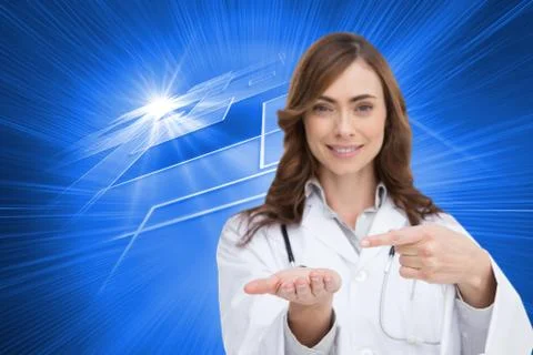 Composite image of smiling doctor presenting her hand Stock Illustration
