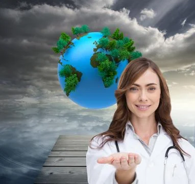 Composite image of smiling doctor presenting her hand Stock Illustration