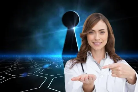 Composite image of smiling doctor presenting her hand Ilustração Stock