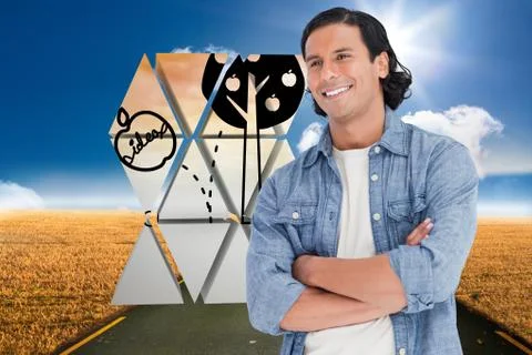 Composite image of a smiling man crossing his arms and looking away Stock Illustration