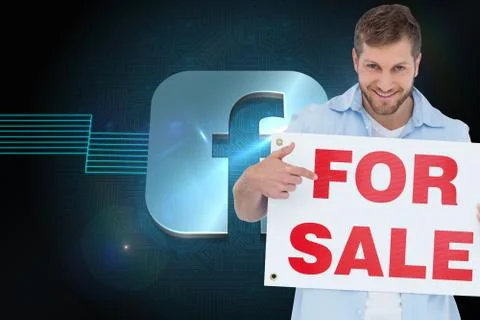 Composite image of smiling model holding a for sale sign Stock Illustration