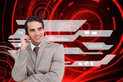 Composite image of smiling salesman on his cellphone Stock Illustration