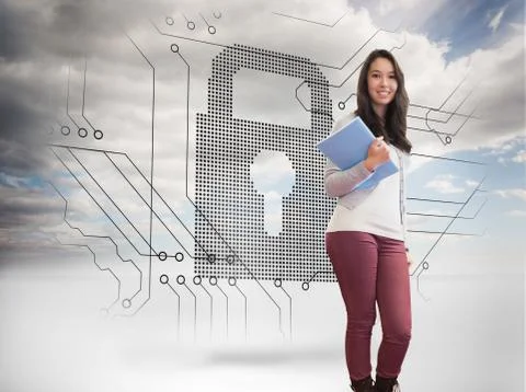 Composite image of smiling student in a computer room Stock Illustration