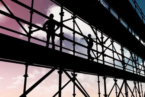 Composite image of smiling worker carrying wooden planks 3d Stock Illustration