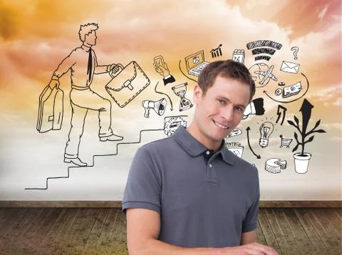 Composite image of smiling young man with tablet computer Illustrazione stock