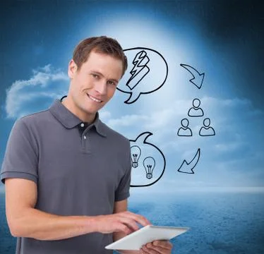 Composite image of smiling young man with tablet computer Stockillustratie