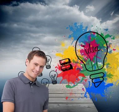 Composite image of smiling young man with tablet computer 스톡 일러스트