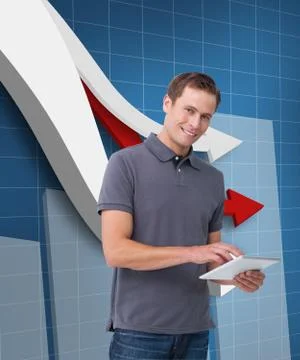 Composite image of smiling young man with tablet computer Illustrazione stock