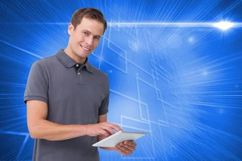 Composite image of smiling young man with tablet computer Stock Illustration