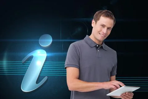 Composite image of smiling young man with tablet computer Stockillustratie